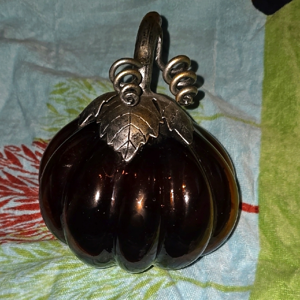 Decorative Glass Pumpkin with Silver Accents